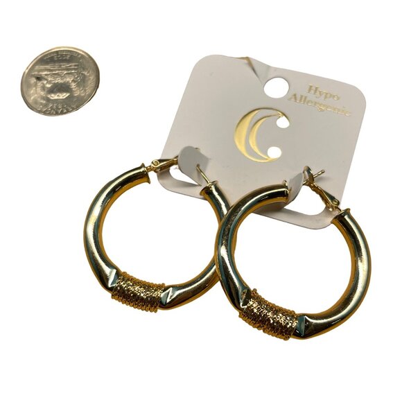 Charming Charlie Hypoallergenic Gold Hoop Earrings With Textured Design MSRP 22 - Picture 3 of 6